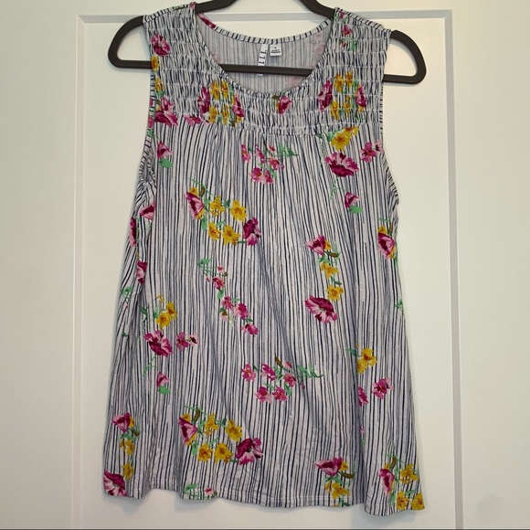Elle Tops - ELLE Striped Floral Tank